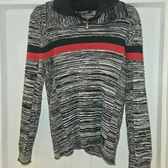 Barabas Mens Turtleneck Stand Up Collar Striped Knit Sweater Gray Size Large - Picture 2 of 13